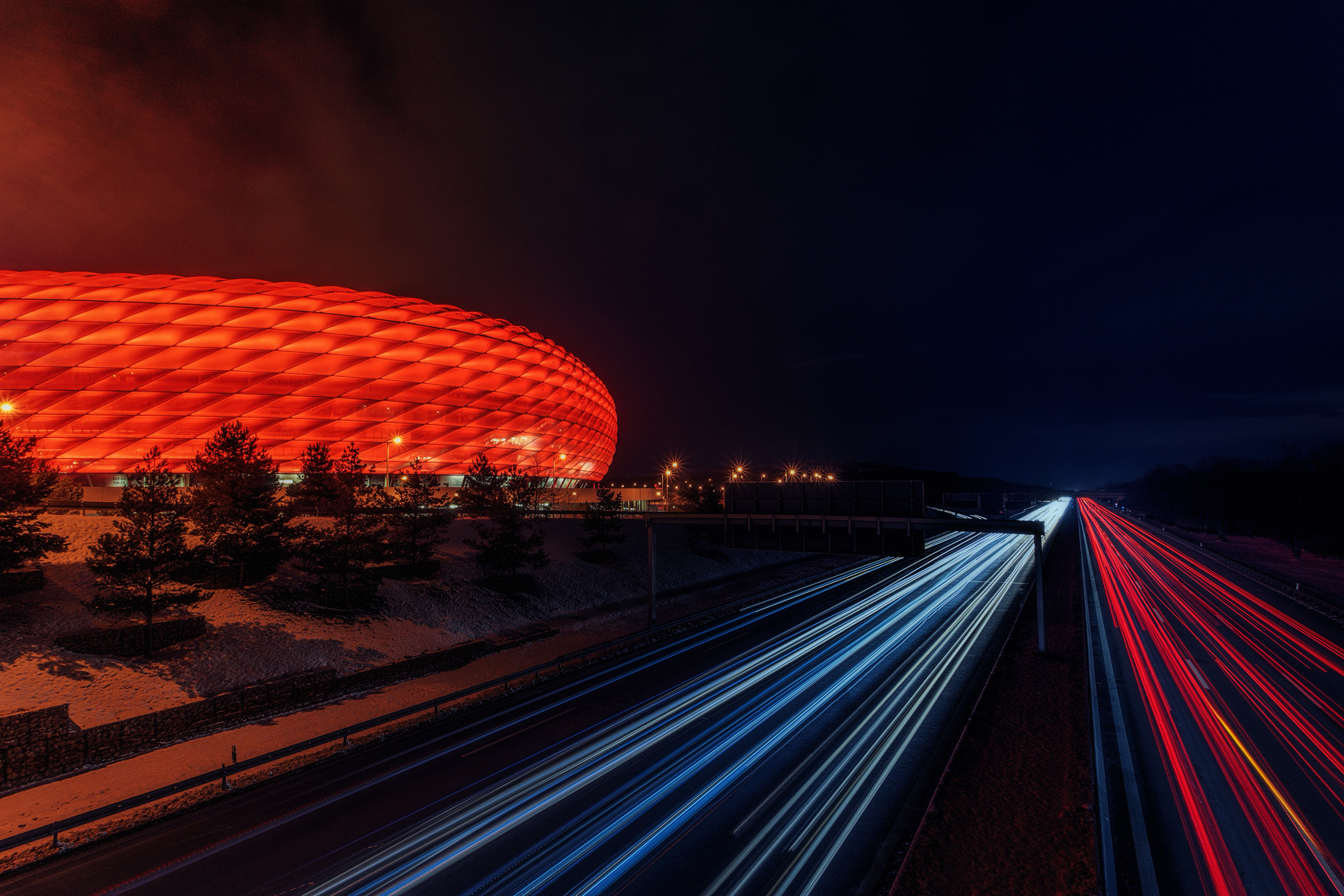 Football Stadium and Highway at Night